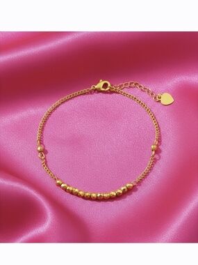 18K‎ Gold-plated Beaded Chain Bracelet - Women's Jewelry- NEW